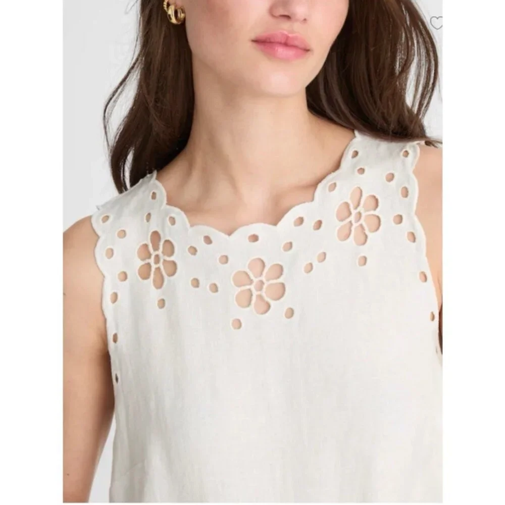 Madewell $118 Women's Embroidered Eyelet High-Low Tank White Salt Linen XS NV191 - Picture 5 of 15
